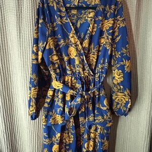 Floral Wrap Dress in Blue and Yellow